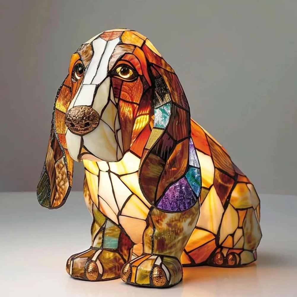 LED Stained Animal Lamp Ornament Animal Tabletop Night Light Vintage Animal Night Light Fun Gift for Pet Lovers