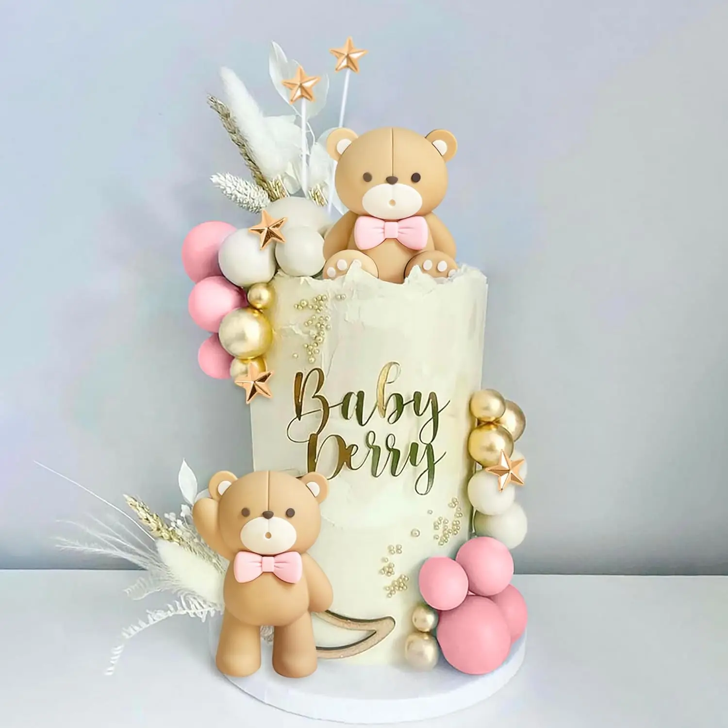 Beige Brauner Bär Kuchendekoration Beige Braune Kugeln Kuchenaufsatz Boho Bären Kuchenaufsatz Baby Shower Geburtstagstorten-Deko – Detail 11
