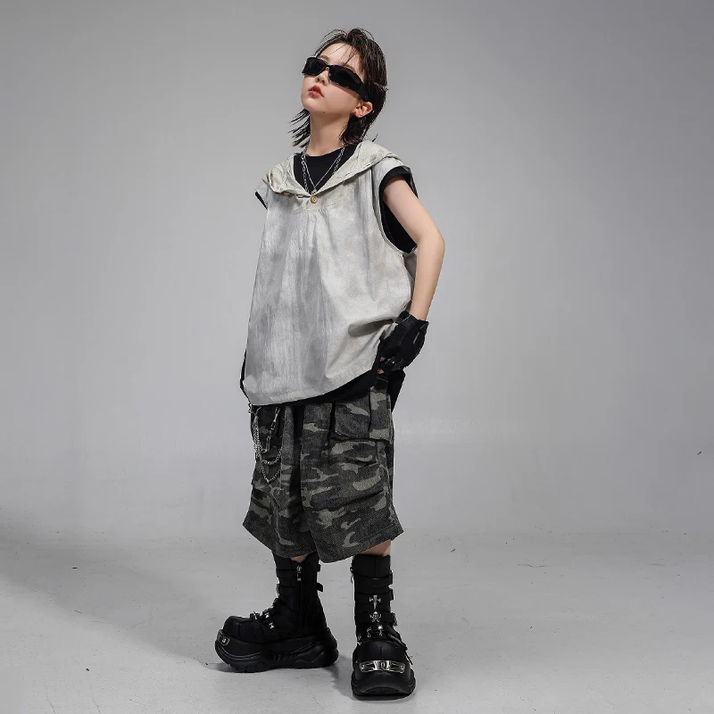 Jungen Hip Hop Kleidung Ärmelloses Mit Kapuze T-shirt Street Dance Hosen Mädchen K-pop Kostüm Kinder Streetwear Kinder Bühne Kleidung Set