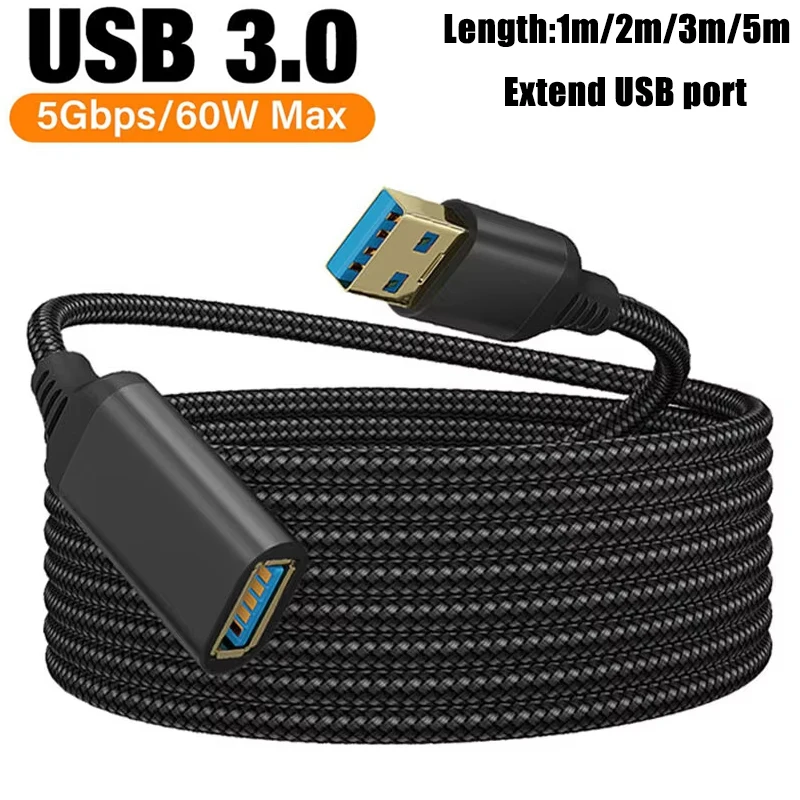 USB 3.0 Male to Female USB Camera Printer Extension 1m/2m/3m/5m Cable Mobile Charging Cable Suitable for Smart Laptops Tvs Ps4