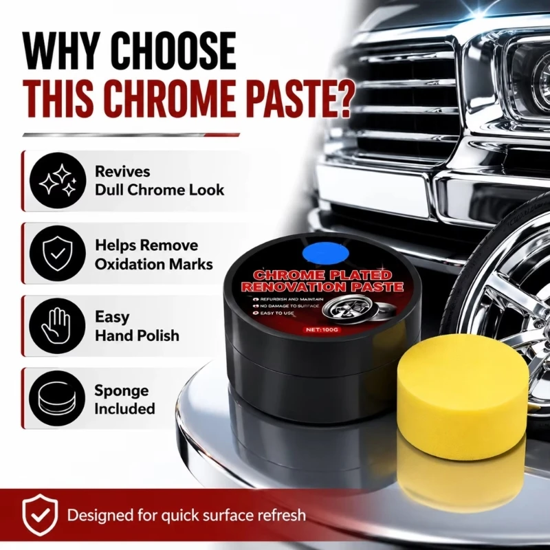 Metal Wheel Polish Paste for Manual Oxidation Cleanup, Dull Finish Care and Wheel Detailing, Single Jar with Sponge for Garage