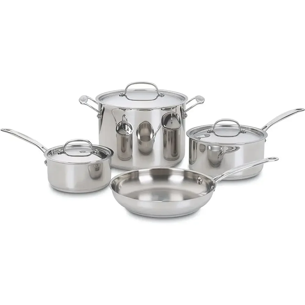 Stainless Steel 7-Piece Cookware Set Chef's Classic Collection Quart Skillet Mirror Finish