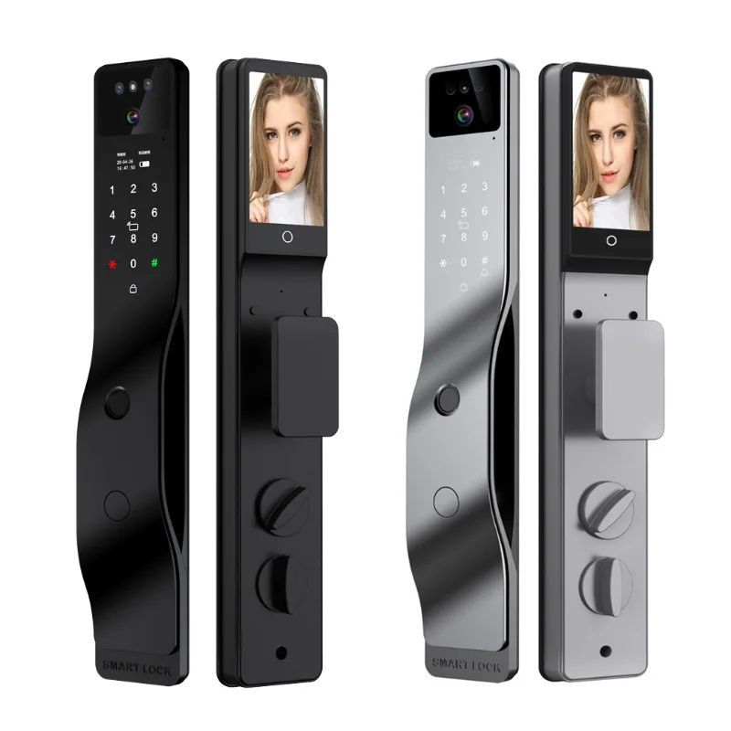3D facial  lock anti-theft wood double door fingerprint lock, electronic password lock smart lock anti-theft door aluminum alloy