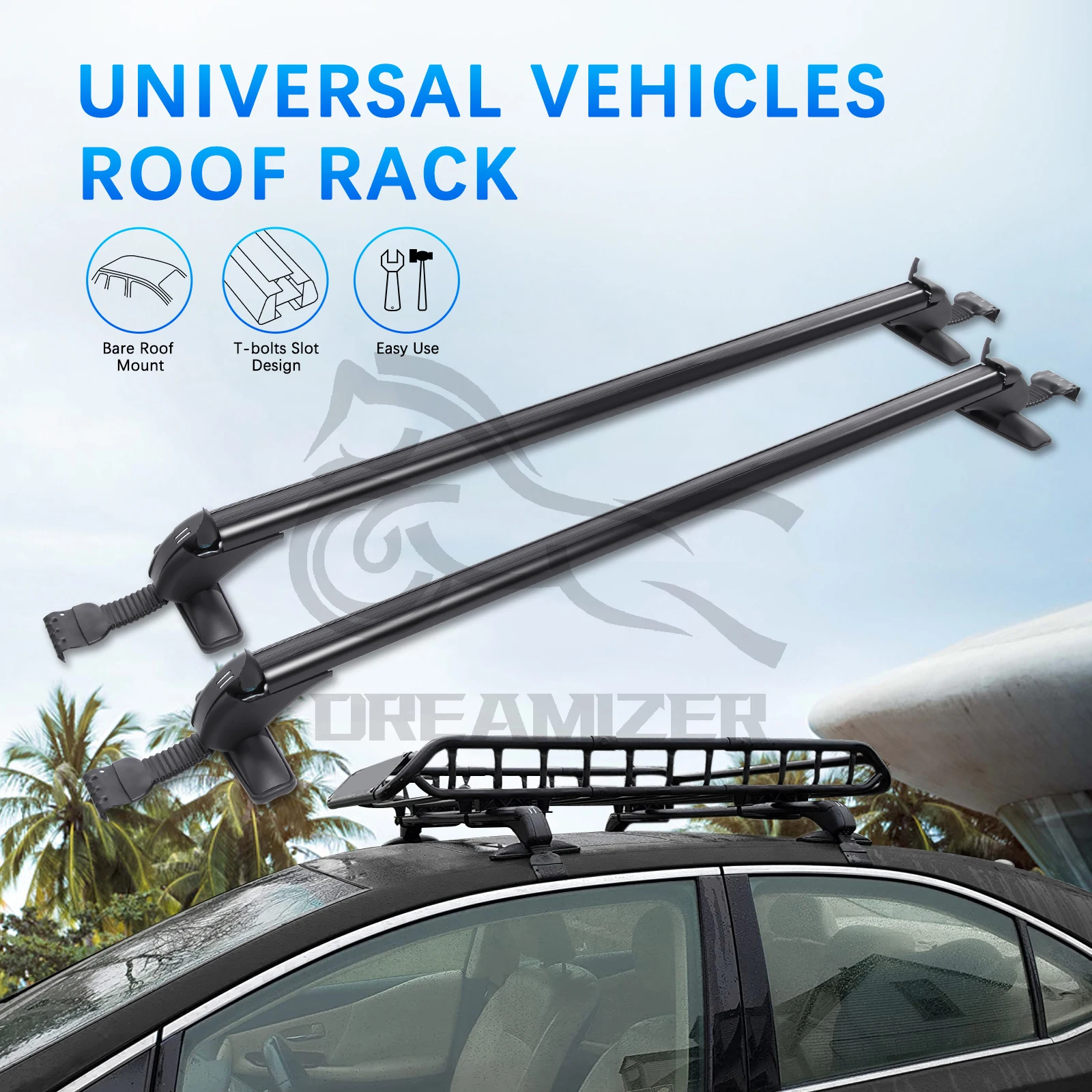 1 Pair Universal Car Roof Rack Cross Bars Aluminium Alloy SUV Luggage Carrier Kayaks Bike Canoes Rooftop Holder