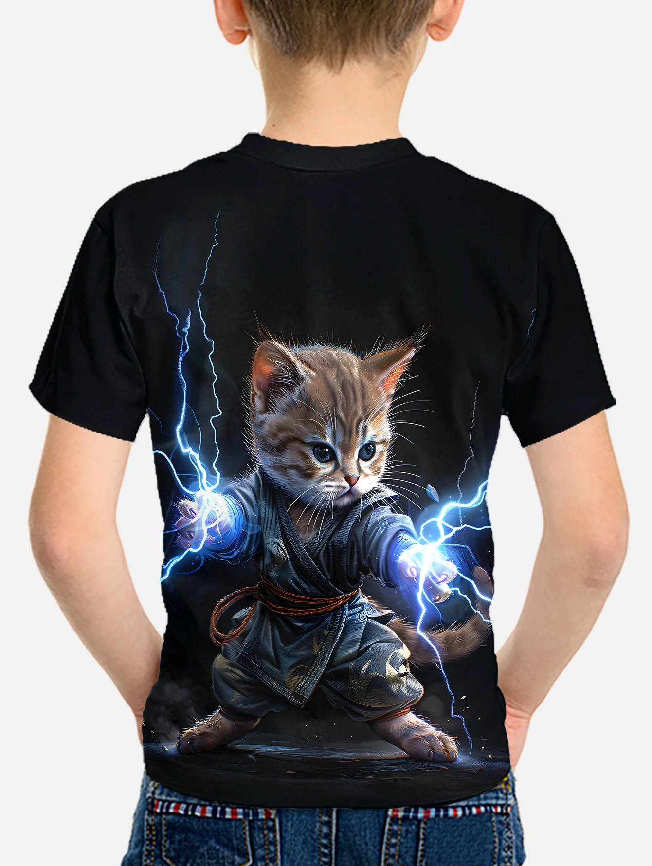 Children's Clothing Boys Cat Lightning 2024 Kids Clothes Short Sleeve Top Shirts Child T-shirt Tops T-shirty Korean Boy Spring