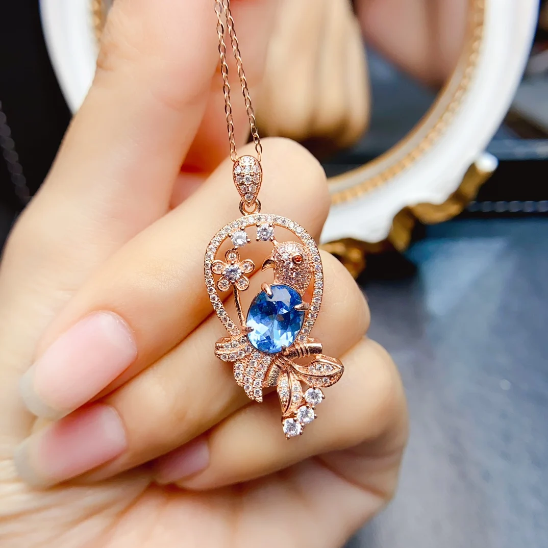 FS 7*9mm Natural Topaz Bird Pendant Necklace S925 Sterling Silver Fine Charm Weddings Jewelry for Women With Certificate MeiBaPJ