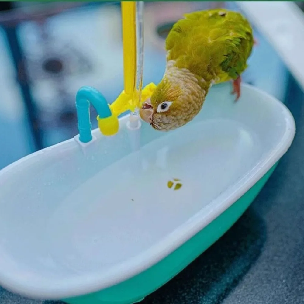 Automatic Parrot Bathtub Battery Operated Pink Green Bird Shower Supplies Cage Accessory Plastic Parrots Bath for Small Pets