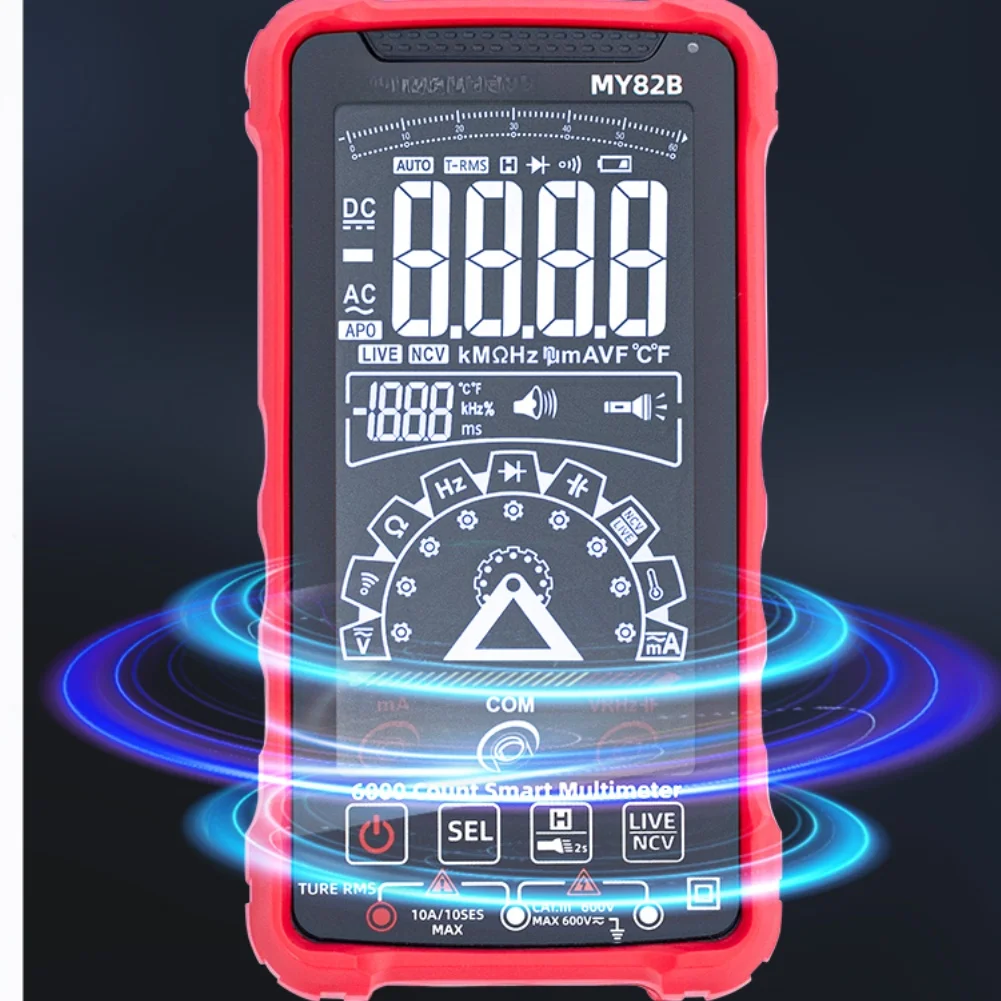 

MY82B Smart Touchscreen Multimeter With 6000 Count, USB Charging, NCV Digital Voltage, Ammeter, Ohmmeter, And Test Probe