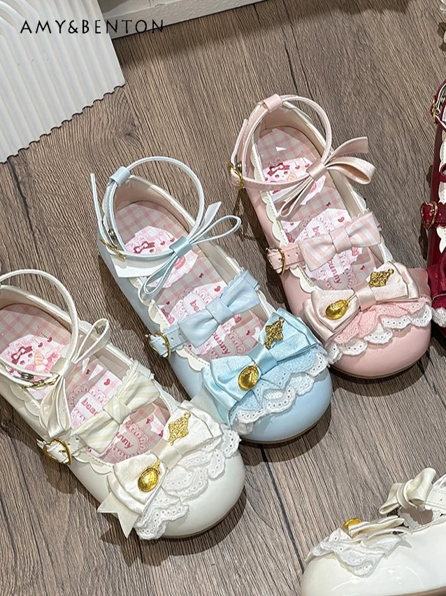 

Kawaii Lolita Mary Jane Shoes Sweet Bow Round Head Pu Low Heels Students Japanese Versatile Cute Single Shoes Women High Heels