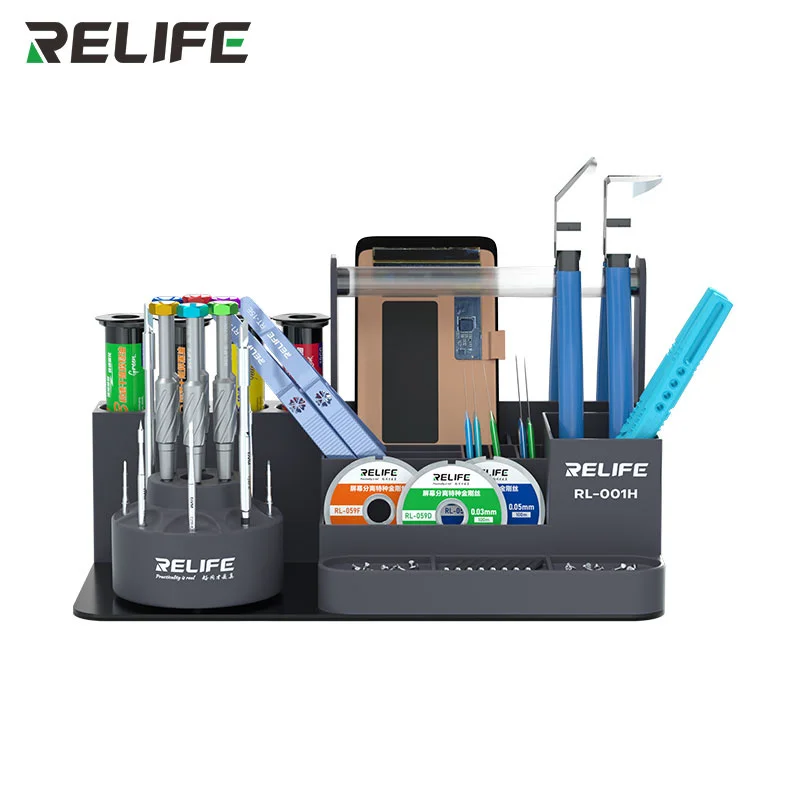 RELIFE RL-001H Multifunctional Rotating Storage Rack Box For Phone Repair Screwdriver Tweezer Repair Tool Organizing Stand Case