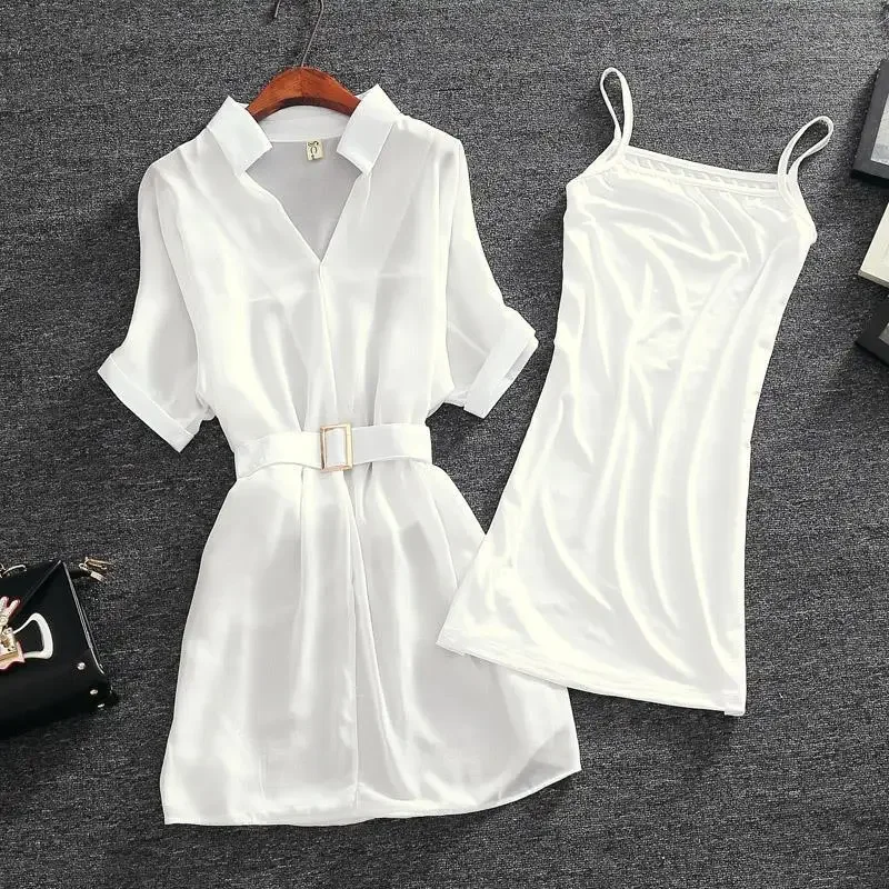 

Female Dresses 2024 Chic and Elegant Pretty Clothing Chiffon Blazer Women's Dress Satin Silk White Formal Occasion Fashion E511