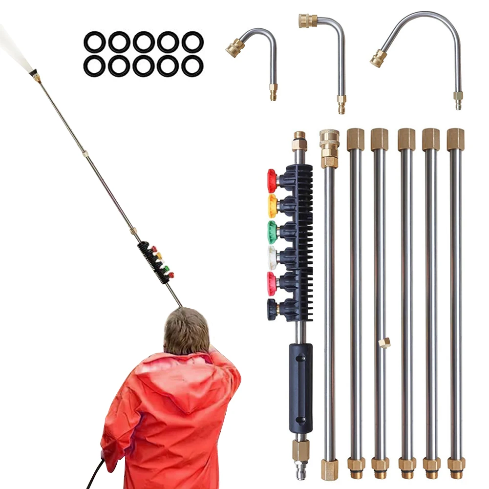High Pressure Washer Extension Rods Set with 6 Adjustable Nozzles 1/4 Quick Connect 4000PSI Spray Gun Wand Lance