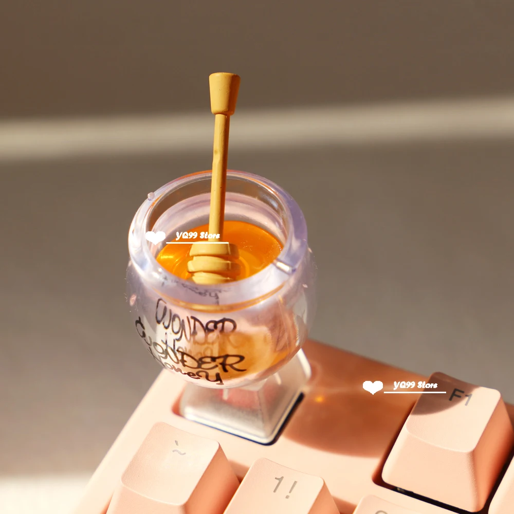 Personalized Design Cute Honey Pot Keycap Mechanical Keyboard Transparent Three-dimensional Kawaii Keycaps Girl Cute R4 Keycap