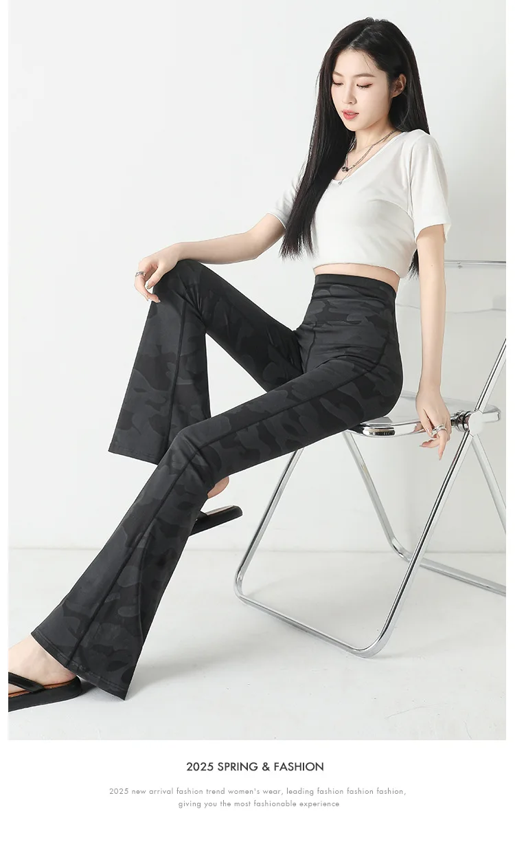 레깅스 복부 및 엉덩이 리프팅 요가 바지를 착용하는 여성용 하이 웨이스트 위장 상어 바지