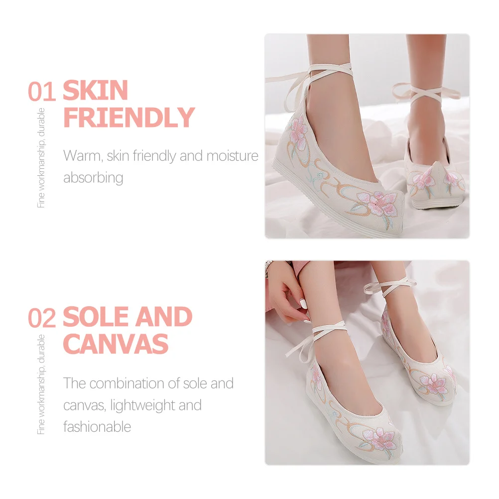

1 Pair Thick-Soled Silk Shoes Hanfu Embroidered Ethnic Slope-Heel Dance Performance Chinese For Girls