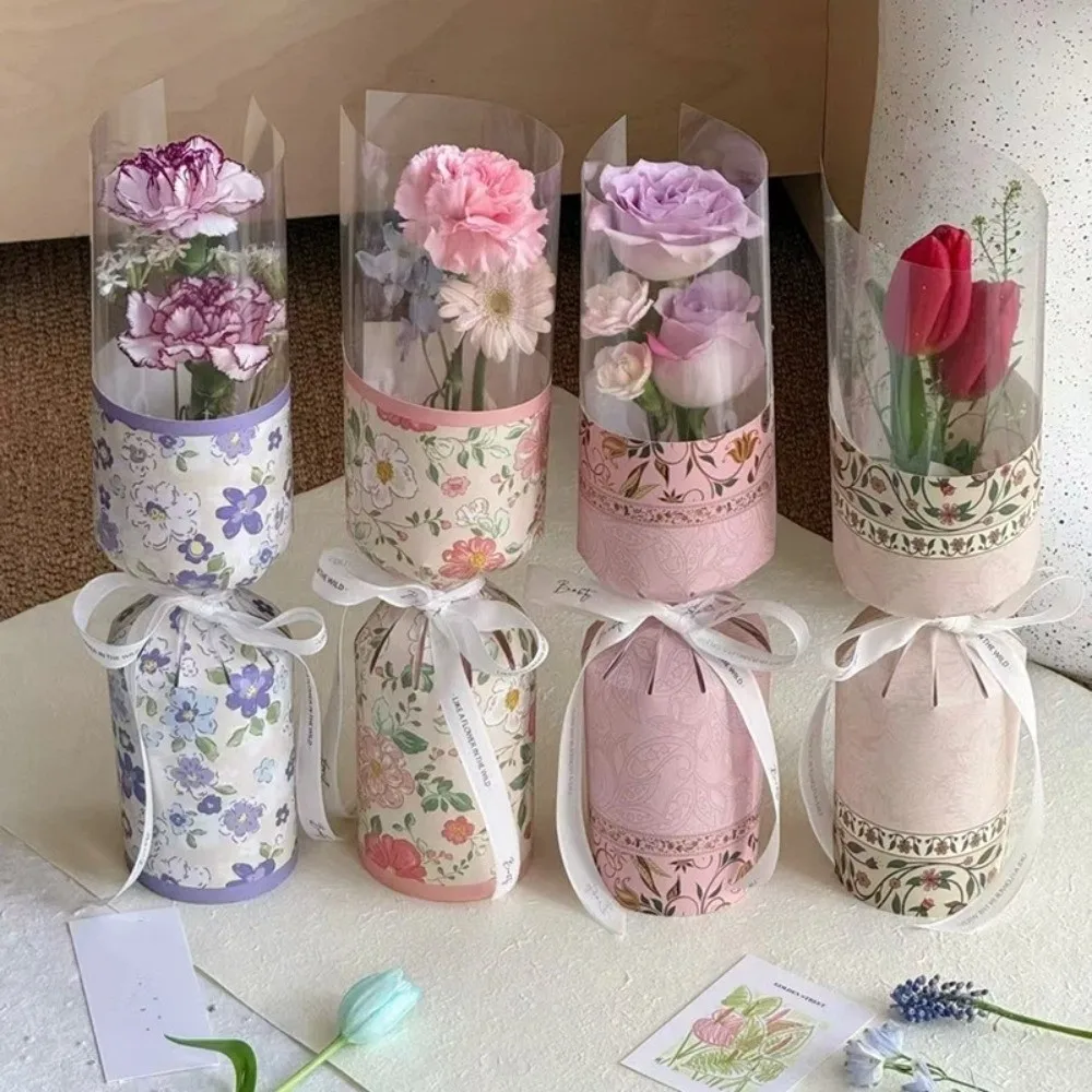 

10 Pieces Waterproof Single Flower Wrapping Bags Transparent Integrated Bouquet Packaging Bag Romantic Hug Bucket Bouquet