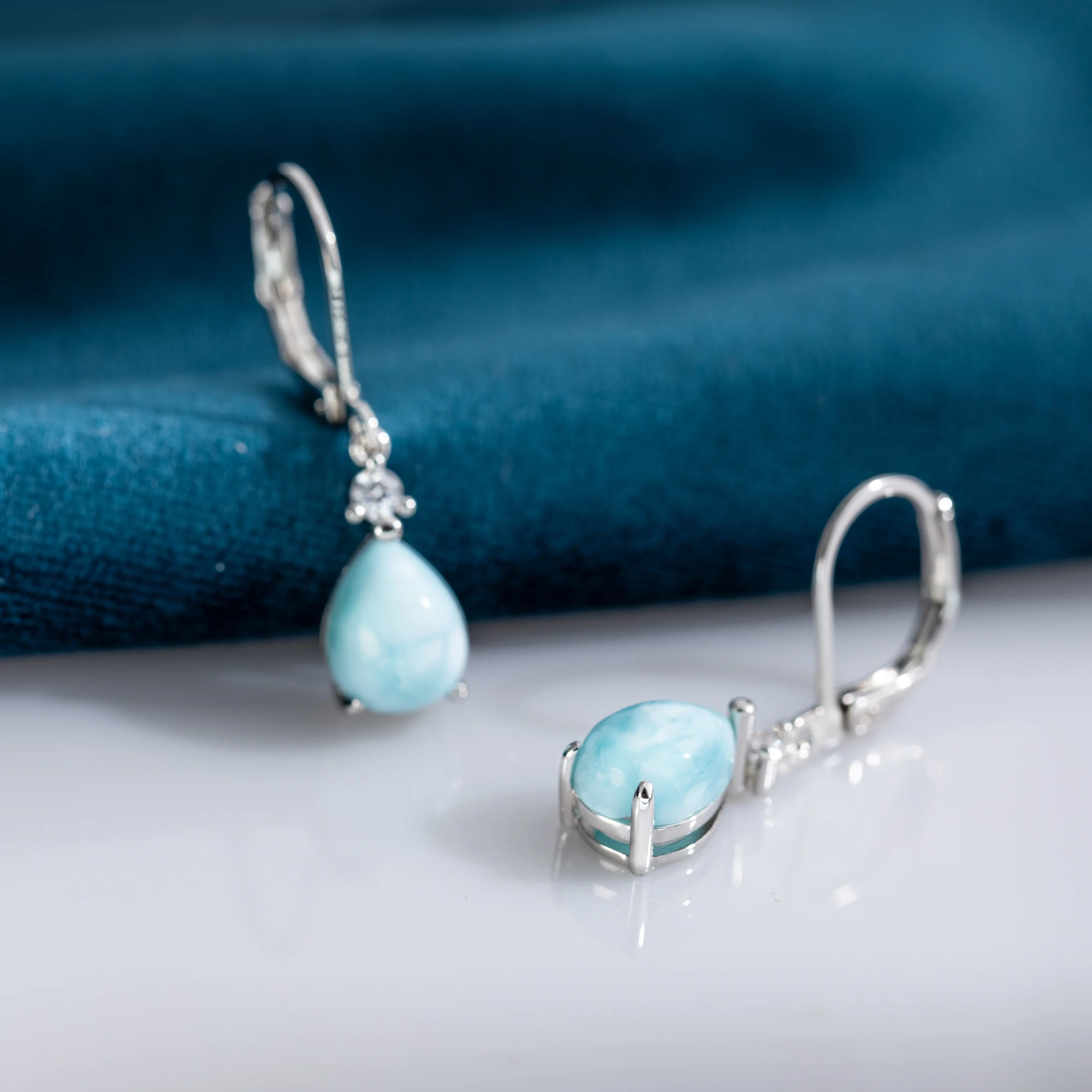 Natural Larimar/Moonstone Hoop Earrings For Women 925 Silver Plated Earrings Simple Fine Jewelry Bule Gemstone Classic Style view 6
