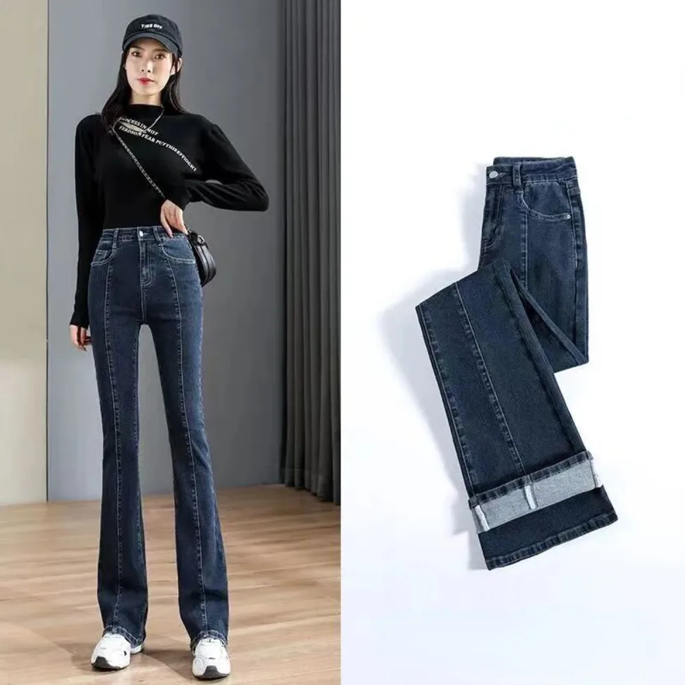Женские джинсы, Новинка весна-осень 2023, эластичные облегающие брюки-клеш с высокой талией, женские модные Универсальные облегающие брюки y2k