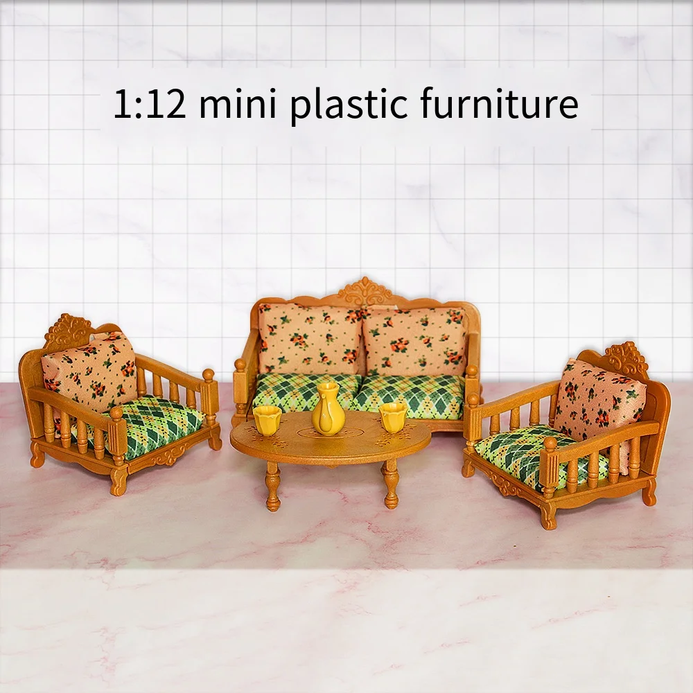 

Kids Wooden Dollhouse Living Room Set - Miniature Sofa Piano Furniture Pretend Play Toy Decor Gift