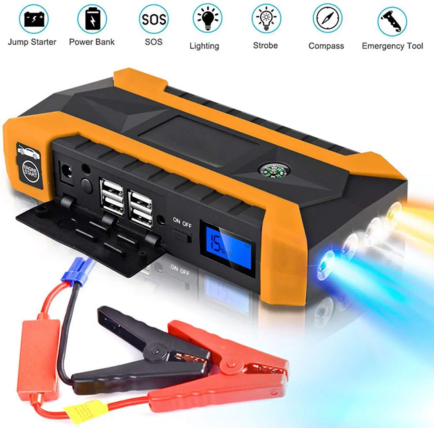 Portable Multifunction Power Bank Jumper Car Booster Dc 12v 12000mah Jump Start Car Vehicle Tools