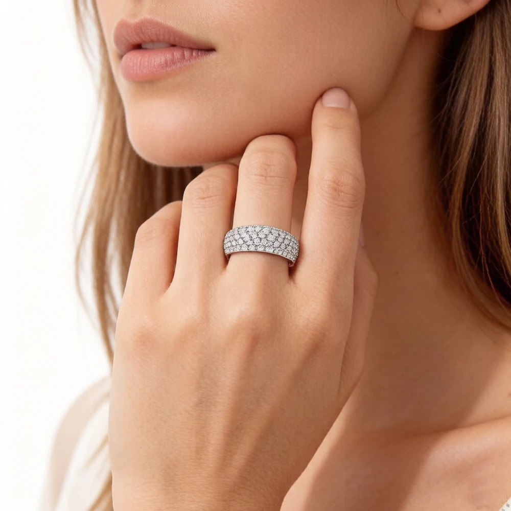 Bandring mit weißem Zirkon, europäischer trendiger edler Schmuck für Damen, Geschenk aus 925er Sterlingsilber – Detail 2