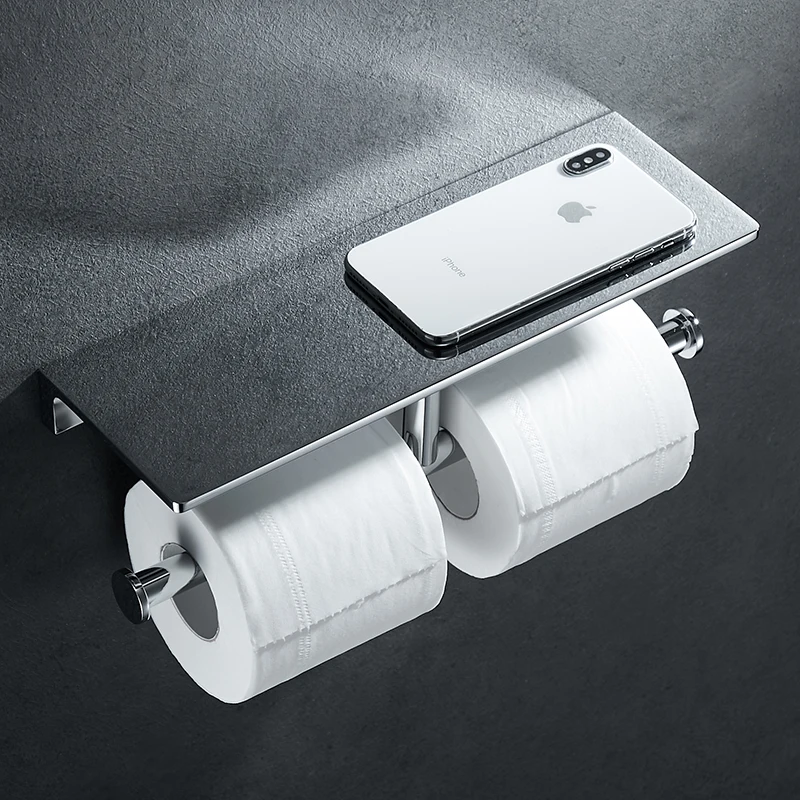 

Chrome Total Brass Bathroom Paper Holder Rack Wall Mounted Chrome Phone Holder Bathroom Accessories
