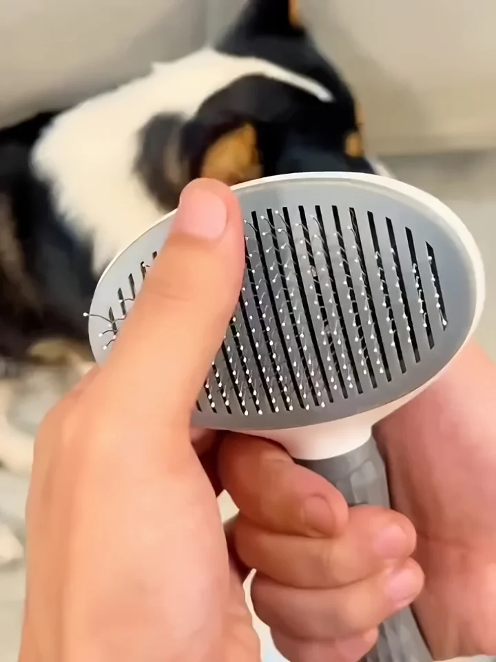 Leicht zu reinigende Hunde- und Katzenpflegebürste – sanfter Haarentfernungs-Massagekamm mit Ein-Knopf-Bedienung, ideal für alle Hunde- und Katzenrassen – Detail 5