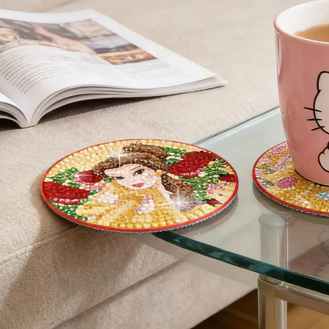 

Princess Queen Series Diamond Painting Coasters with Holder DIY Cartoon Character Souvenirs New Arrival