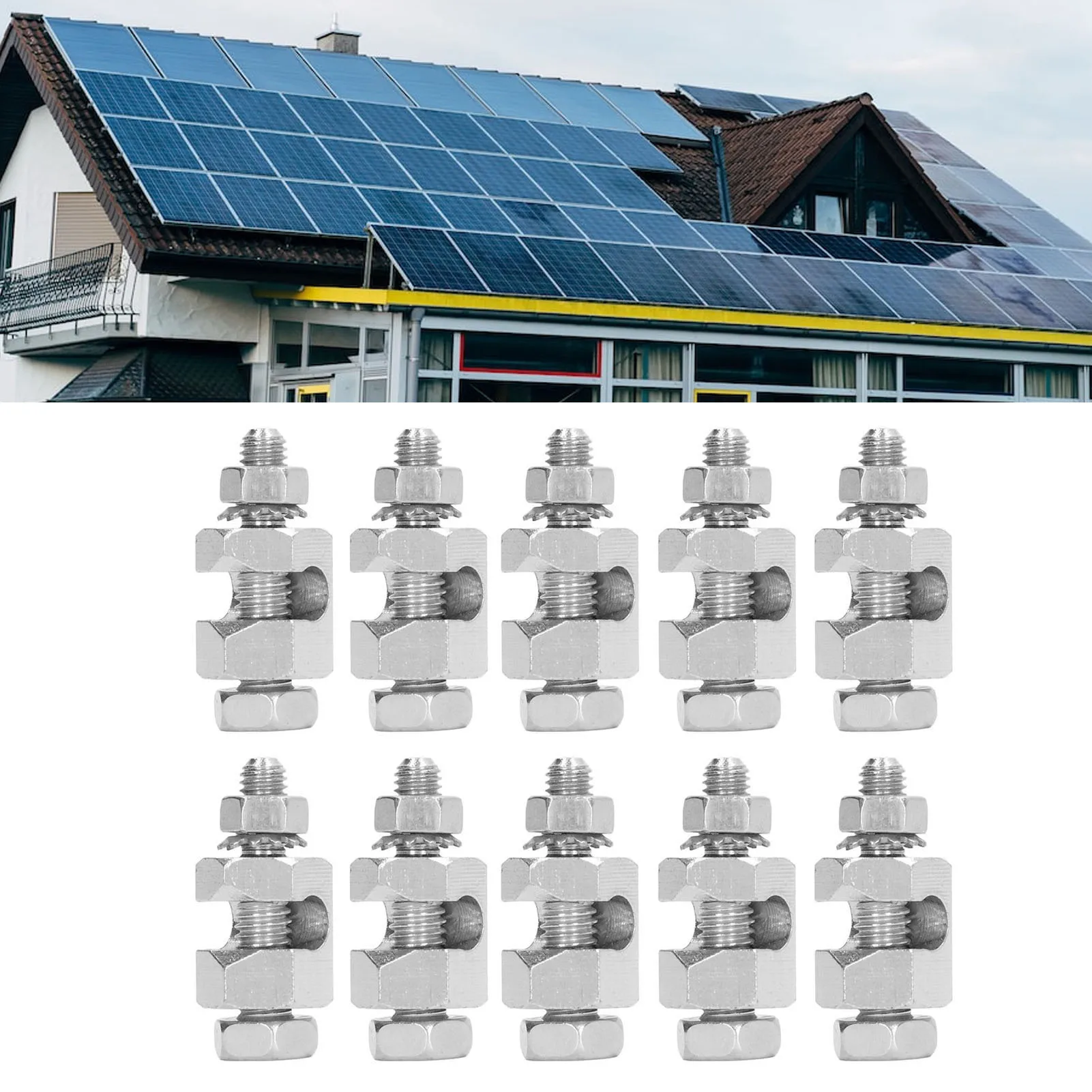 10PCS Lightning Protection Cable Clamp External Hex Copper Grounding Protection Cable Clip Clamp for PV Module