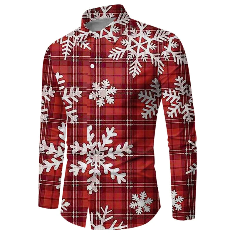 High Quality Fashionable Men\'s Shirt Button Christmas Shirt Casual Designer Christmas Long Sleeve Tops Men\'s Lapel Men\'s Tops