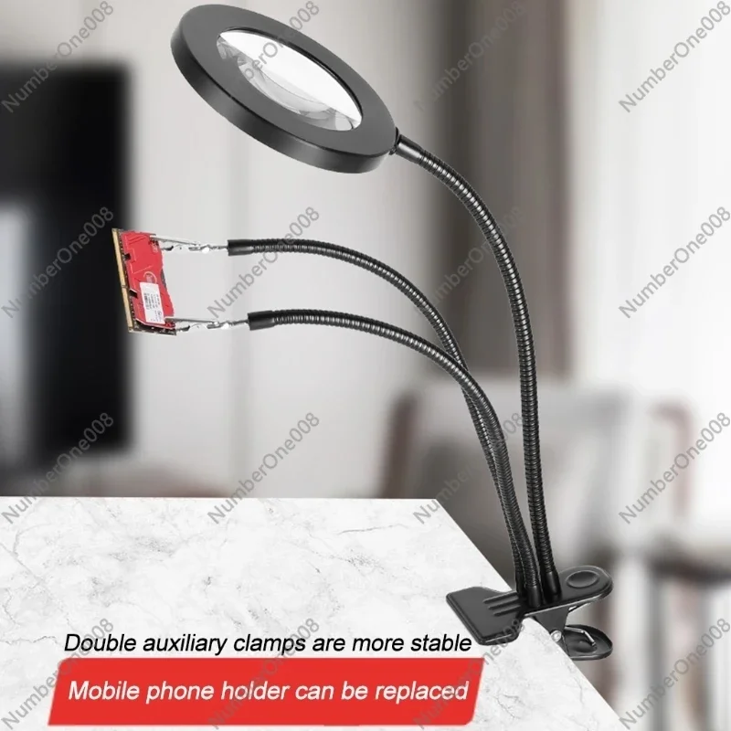 360° Gooseneck 3 Color Modes Magnifier Light Paniting Optical Glass Lens Lamp