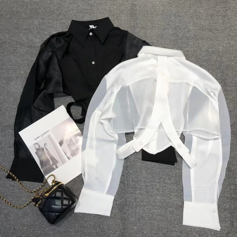 Shirts Women Sun-proof Crop Tops Sheer Loose Chic Sexy Girls Ulzzang Fashion Casual Streetwear Camisa All-match Aesthetic Shirt