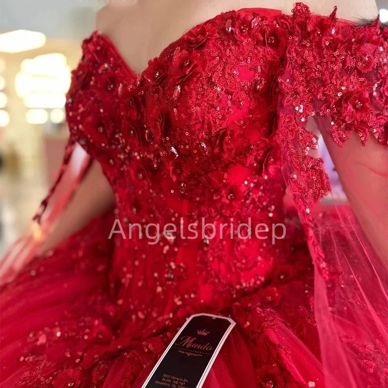 Angelsbridep-Vestido De princesa De lujo para niña, traje De baile rojo De 15 Años, quinceañera, volantes, escalonados, vestidos De fiesta De noche