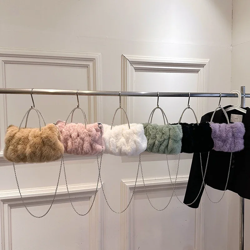 Sac à bandoulière en velours pour femme, peluche, polyvalent, travail à la main, automne, hiver, nouvelle mode, 2024