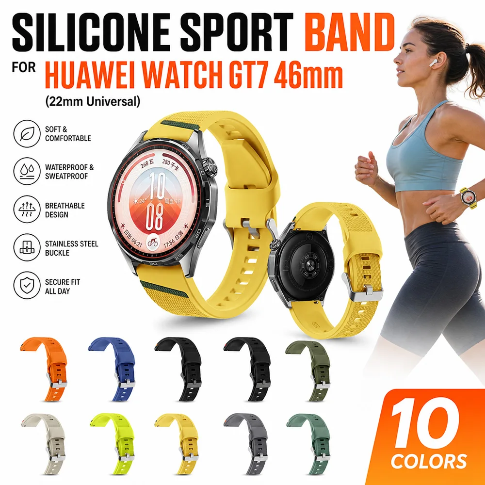 Silicone Watch Band for Huawei Watch GT7 GT6 GT5 Pro Sweat Resistant Breathable Replacement Wriststrap for Huawei Watch GT7 Pro