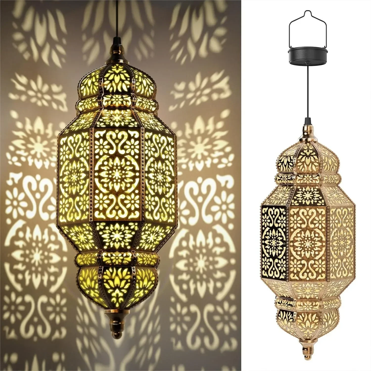 

18 Inch Large Hanging Solar Lights Outdoor Garden Decorative Solar Lantern Waterproof Plastic Moroccan Decorations for Patio