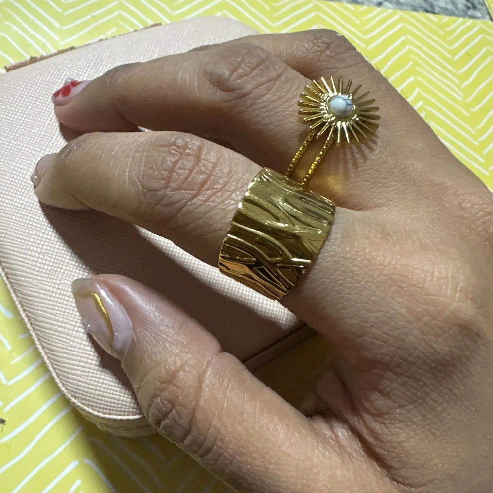 Gold Color Stainless Steel Rings For Women Retro Wide Opening Adjustable Ring Luxury Jewelry Gift