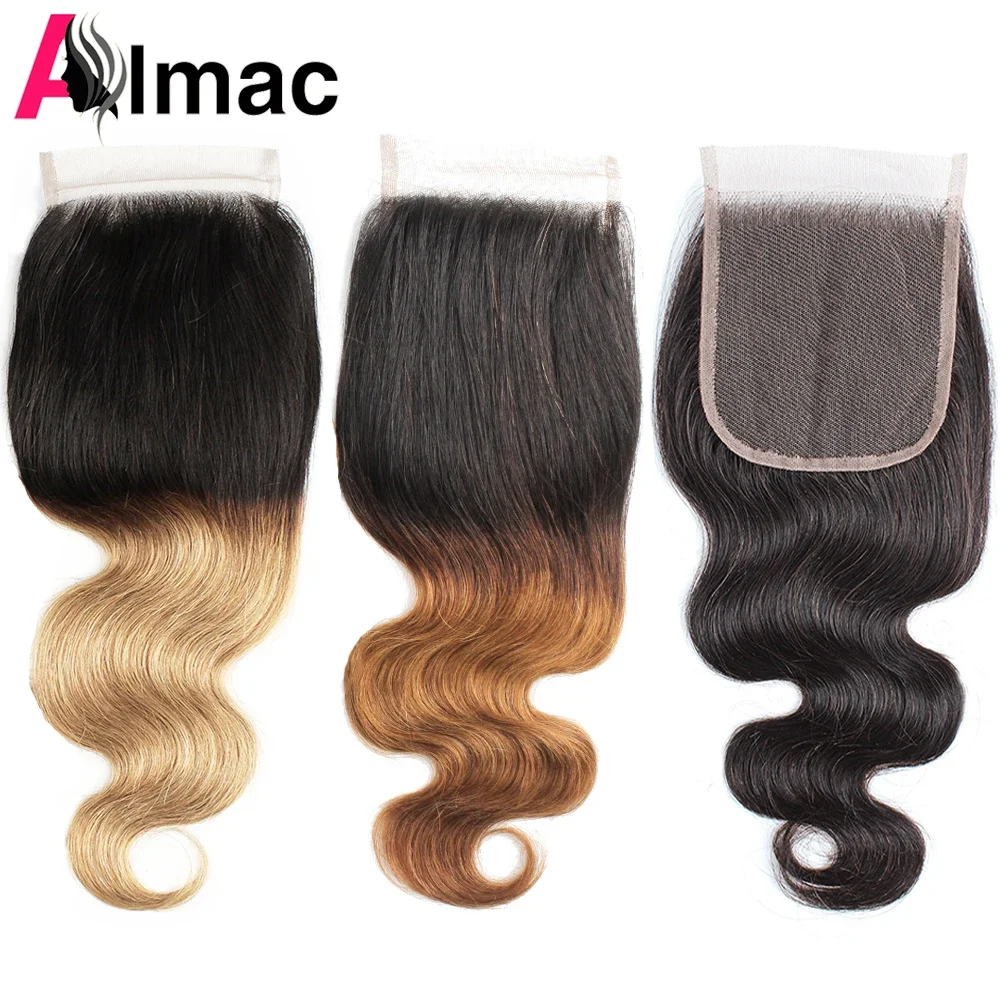 Ombre Honey Blonde Body Wave 4x4 Lace Closure Remy Indian Hair With Swiss Lace 1B 27 30 Natural Color Hair Free Part 10-18 Inch
