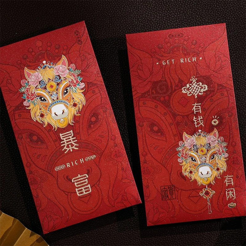 6pcs 2026 Horse Year Red Envelopes Chinese Style Blessing Lucky Money Envelopes Traditional Cartoon Red Packets