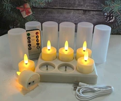 Zestaw 6 LED TeaLight świec 3D płomień zdalnie sterowany z zegarem znicz do wystrój na święta bożego narodzenia ślubnych