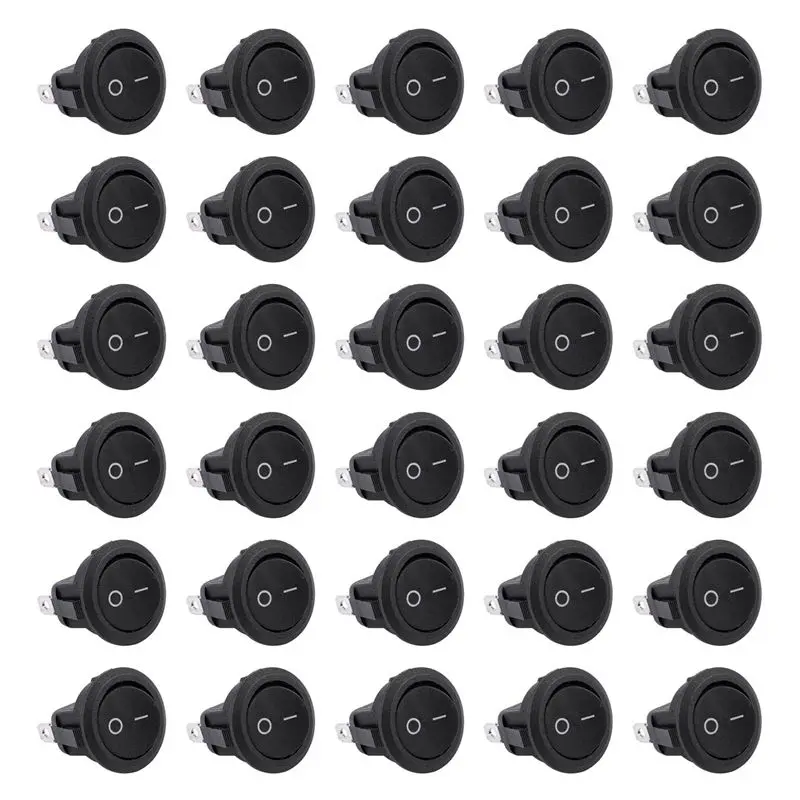 30Pcs SPST Black Button On/Off Round Rocker Switch AC 6A/250V 10A/125V