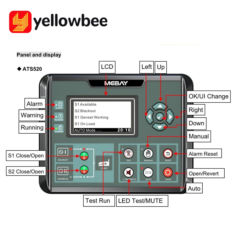 

ATS Controller ATS520 Diesel Generator Controller Dual Power Switch ATS Control Module LCD Display For Mebay