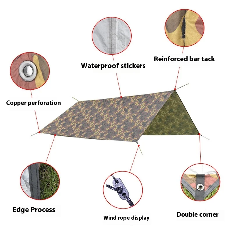 

Outdoor Multi-Functional Camouflage Four-Corner Silver Pastebrushing Canopy Camping Camping Sunshade Tent Factory Wholesale