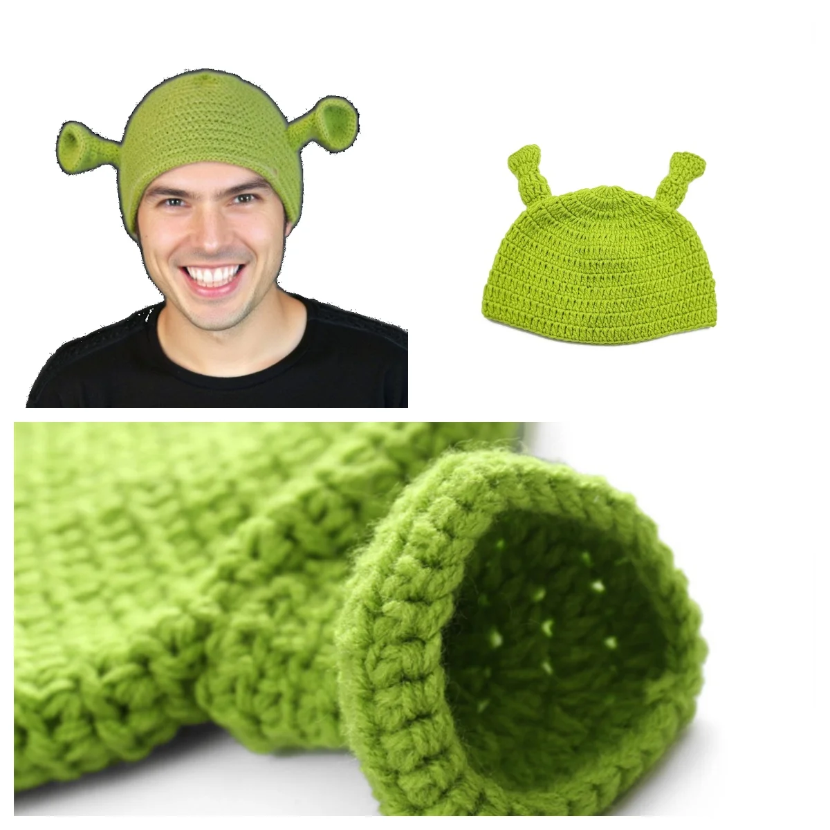 2025 New Balaclava Monster Wool Winter Knitted Devil Hats Halloween Christmas Gifts Winter Warm Green Party Funny Cap Shrek Hat