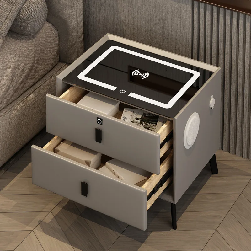 Multifunctional Smart Bedside Table With USB Ports and LED Lighting