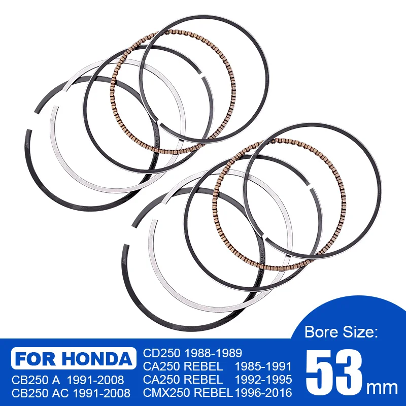 Anillos de Pistón de Motocicleta de 53 mm, Piezas de Repuesto para Honda CB250 1991-2008 CD250 CA250 REBEL CMX250 REBEL 1996-2016