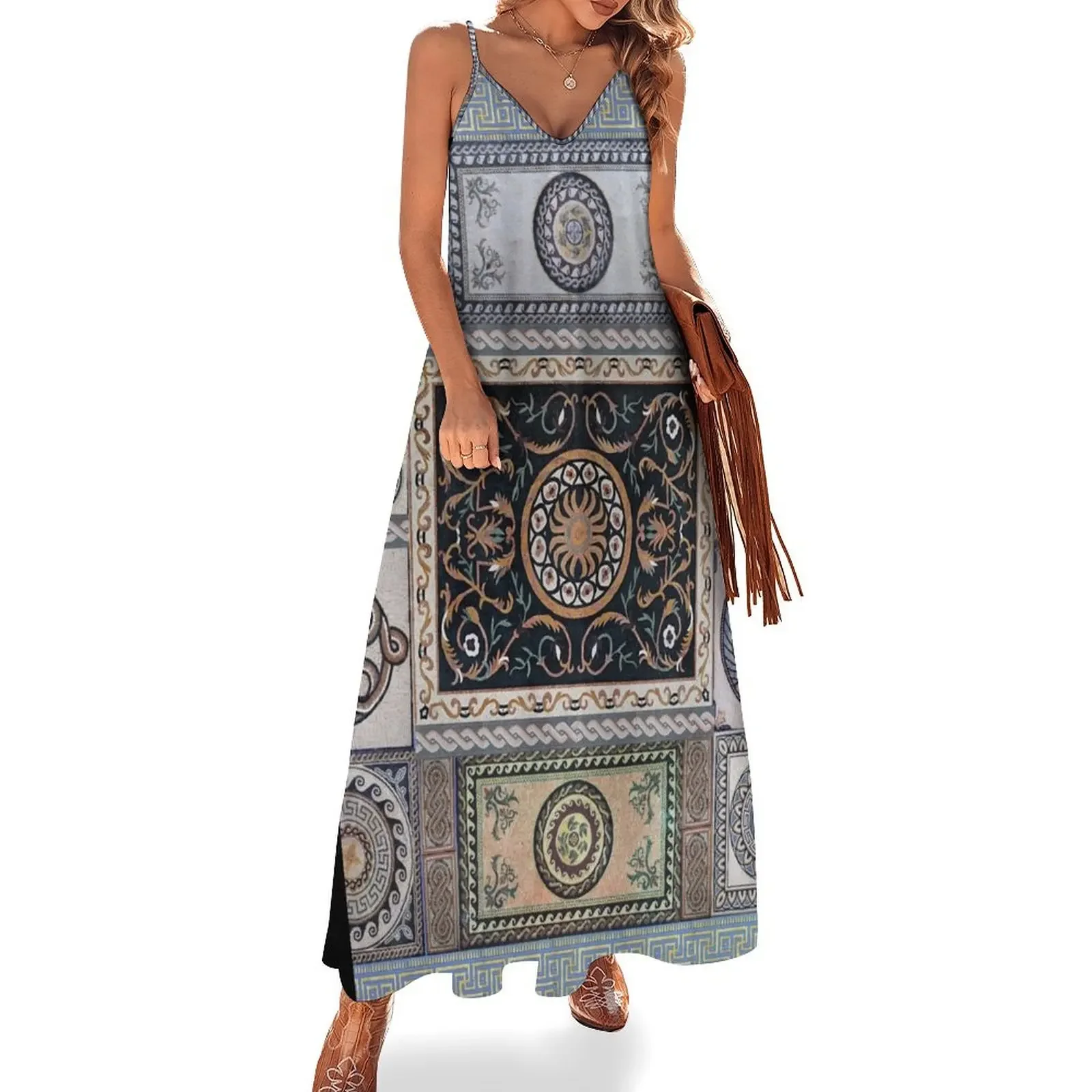 Roman Mosaic - Light Blue Sleeveless Dress women formal occasion dresses Women's summer dresses Elegant gowns