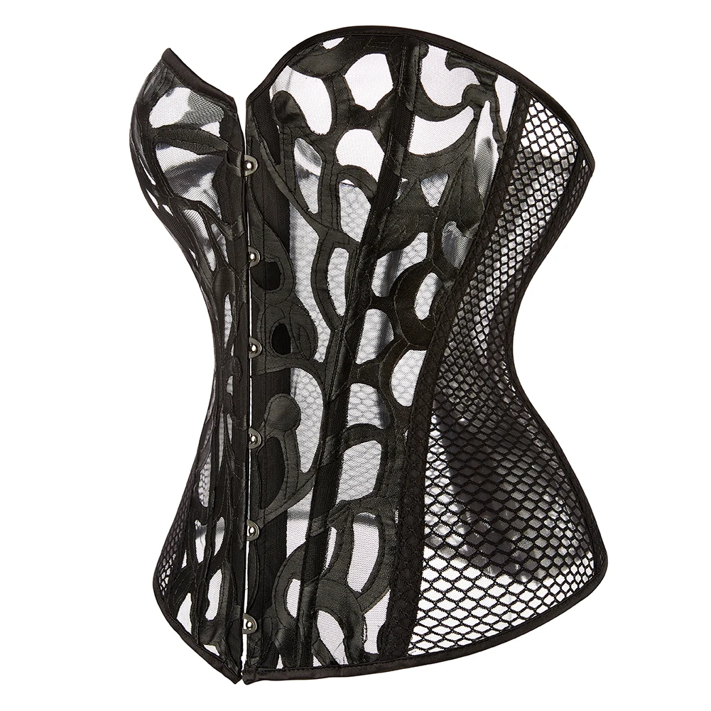 Breathable Mesh Corselet Hollow Out Overbust Corset Black White Waist Bustier Top Basques