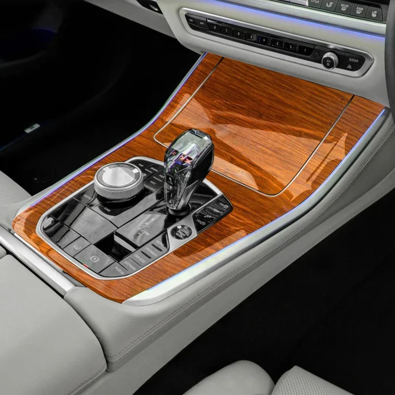 Car Bright Pear Wood Grain Sticker Lifting Window Panel Decal For BMW X5 G05 2019-2023 LHD&RHD Gear Inner Door Protective Film