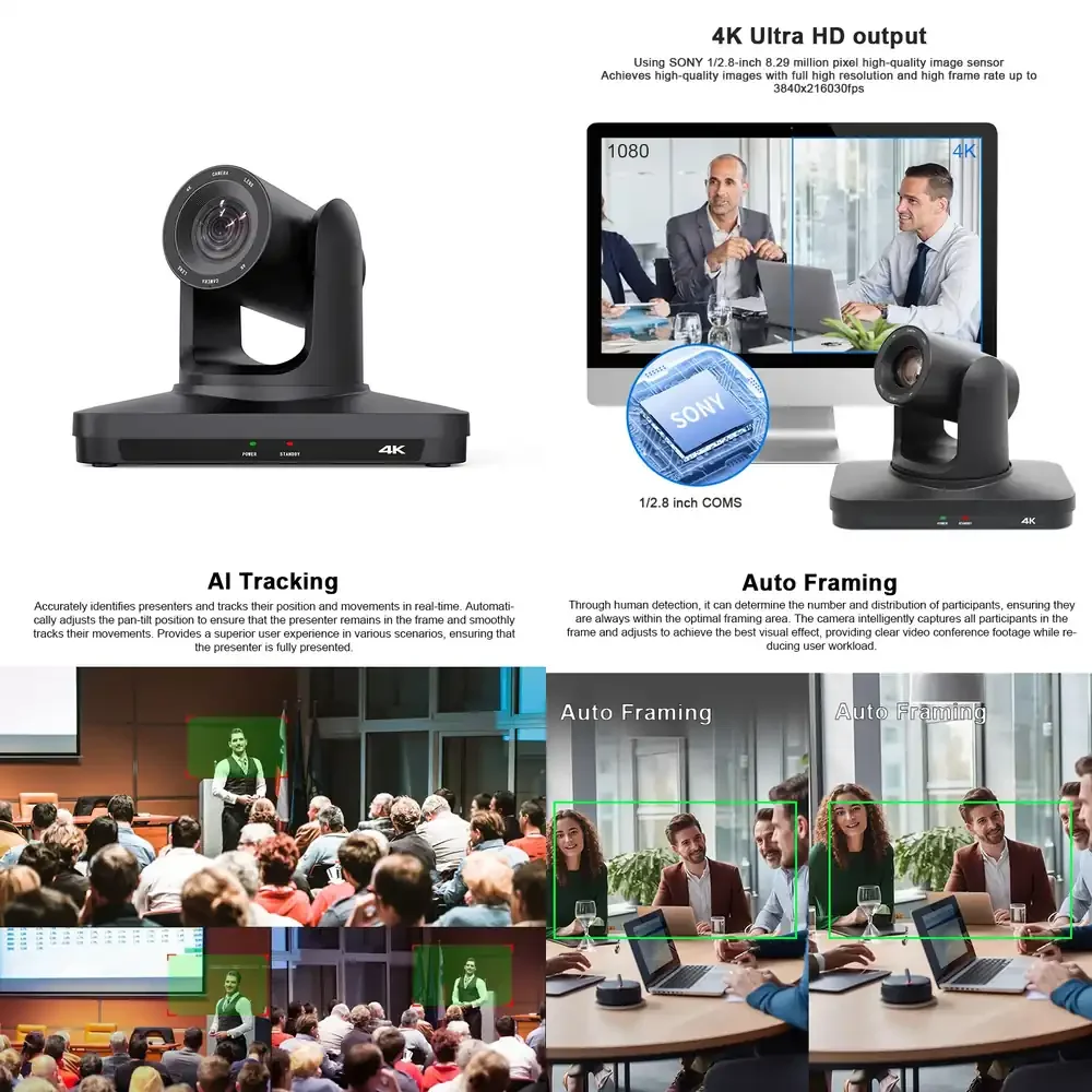 

PTZ 4K Conference Room USB3.0/ Live Streaming 20X Optical Zoom Wide Angle for Video Conferencing Education